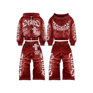 Conjunto de Sudadera con Capucha y Pantalones de Algodón para Hombre, Estilo Urbano, con Estampado por Sublimación Azul, Chaqueta con Cremallera, OEM ODM - Product Image 4