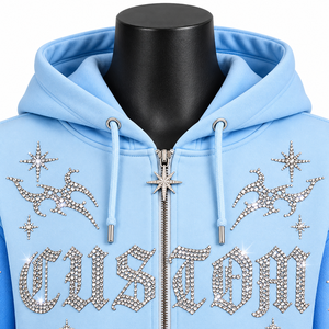 Sweat-shirt à capuche pour homme 100% Coton, Hiver, à manches longues, coupe oversize, épais, uni, avec strass, personnalisable et imprimable - Product Image 2
