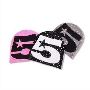 Gorro Unisex con Diseño de Número 5 con Pedrería, Color Rosa, Negro y Gris, Estilo Urbano, Gorro de Invierno Informal para Adultos, 56-58 cm - Product Image 2
