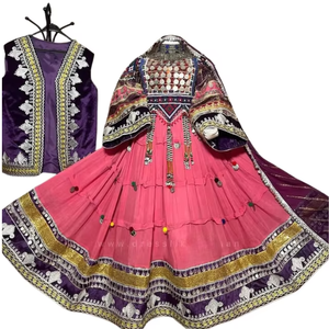 Traditional Afghan Kuchi Dress Emerald Green Velvet Frock With Extensive <b>Needlework</b> Coin Embroidery Matching Waistcoat - Product Image 5