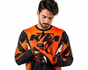 Gants de motocross premium orange pour la moto, la course, la protection des doigts, équipement sportif antidérapant et respirant - Product Image 1