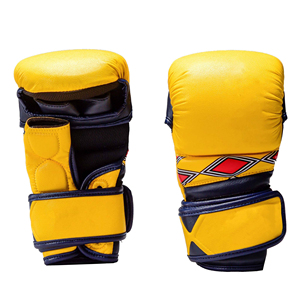 Gants de boxe en cuir PU bleu et jaune avec sangle de poignet Velcro pour adultes, entraînement d'arts martiaux, gants de MMA avec OEM - Product Image 4