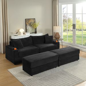 Divano Chaise Longue Profondo con 2 Cuscini Decorativi e Pouf per Soggiorno, Arredamento Confortevole - Product Image 3