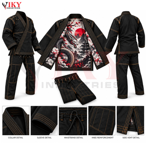 Conjunto de Uniforme de Jiu Jitsu BJJ con Forro Interior Sublimado Personalizado en Negro y Rojo, Tejido de Perlas de Alto Peso, para Artes Marciales y Combate - Product Image 4