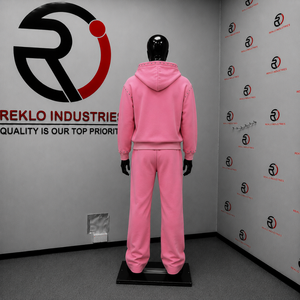 Ensemble de survêtement rose clouté pour homme – Hoodie zippé et pantalon droit – Tenue décontractée streetwear – Survêtement de jogging – Vêtements de sport personnalisés en gros - Product Image 4