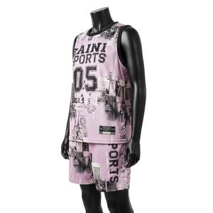 Ensemble short et maillot de basket pour femme, tissu en maille polyester respirant 160 GSM, rose et noir, logo personnalisé par sublimation, ensembles pour femmes - Product Image 4