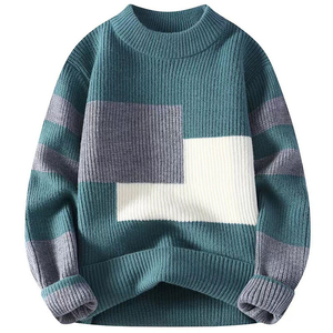 <b>Men's</b> Fashion Patchwork Round <b>Neck</b> Half Turtleneck <b>Sweater</b> <b>Men's</b> Knitted <b>Sweater</b> <b>Men's</b> Couple Style <b>Sweater</b> with Fleece - Product Image 5