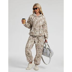 Ensemble de survêtement monochrome pour femmes, sweat-shirt minimaliste et pantalon large, camouflage - Product Image 2