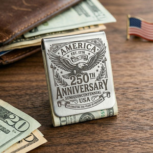 Pince à billets en métal souvenir du 250e anniversaire de l'Amérique |   Impression sérigraphique personnalisée gravée |   Cadeau promotionnel patriotique - Product Image 1