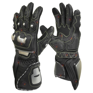 Gants de moto en cuir de vachette fabriqués au Pakistan avec logo personnalisé, manchette en cuir vieilli marron, gants de motard. - Product Image 2