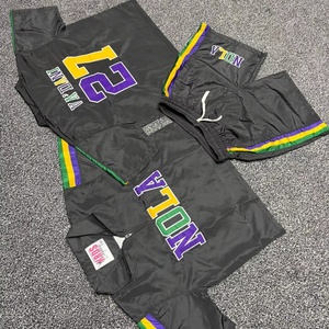 100% Nylon Embroidered Shirt & Shorts <b>Set</b> For Men Drawstring Mid Waist <b>Knitted</b> Solid Waterproof Breathable - Product Image 3