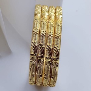 Classic Multi <b>Set</b> Gold Plated Bangle <b>Bracelet</b> Textured Linear Design Metal Craft Jewelry for Women Daily Wear Stackable Style - Product Image 3