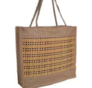 Jute Shopping <b>Bag</b> With Geometric Pattern <b>Medium</b> <b>Size</b> Rope Handle Daily Use Red And Natural Color - Product Image 4