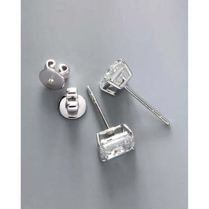 RB Gems Princess Cut Lab Grown Diamond Rhodium Plated Luxury <b>Stud</b> Earrings <b>Silver</b> Claw Setting Solitaire Unisex Wedding - Product Image 4