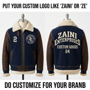 450 GSM Premium Sherpa Fleece <b>Jacket</b> Navy Brown Panel Design Custom Towel Embroidery Logo OEM ODM - Product Image 1
