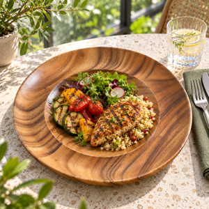 Assiettes de présentation en bois de manguier 13 pouces, polies, durables, à grain fluide et bord large incurvé, pour services de table |   Vaisselle en bois naturel pour - Product Image 3