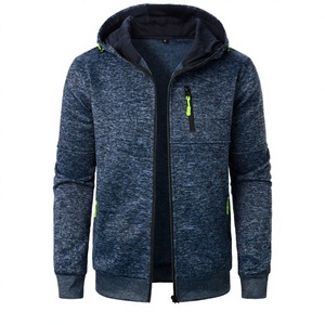 Sweat-shirt à capuche zippé pour homme, couleur unie, tricoté en polyester, coupe décontractée, pour l'automne - Product Image 1