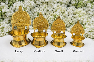 Lampe à huile traditionnelle artisanale en laiton massif plaqué or, style art populaire Lakshmi Diya, pour la décoration de la maison, du temple, des Puja et des festivals - Product Image 3