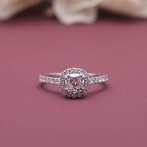 IGI Certified Lab Grown Cushion Cut <b>Diamond</b> Halo Engagement <b>Ring</b> 14K White / Rose And Yellow Gold Hidden Halo <b>Diamond</b> <b>Ring</b> - Product Image 1