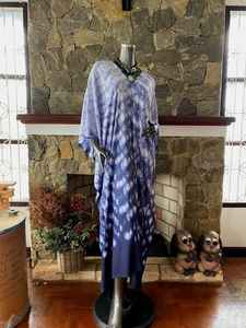 ชุดเดรสคาฟทันผ้าเรยอนอินดิโก้ชิโบริ ลายมัดย้อม ไซส์พลัส ชุดลำลอง ชุดชายหาด - Product Image 5