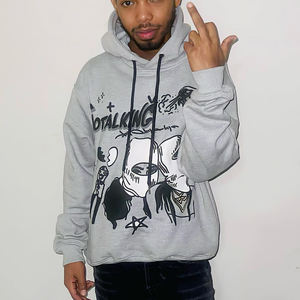 Sweat-shirt à capuche premium noir imprimé Alien, en molleton épais, coupe oversize, en coton, style streetwear, avec graphiques personnalisés - Product Image 4