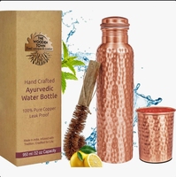 Ensemble de Bouteilles d'Eau Modernes Portables en Cuivre Pur à 99% Grande Capacité, Martelées, Anti-fuite, pour Yoga Ayurvédique - Vente en Gros