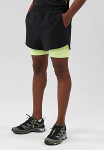 Black Double <b>Layer</b> Men's Running Shorts Green Inner Compression Quick Dry Elastic Waist <b>Mid</b> Length Casual Sport Canvas - Product Image 3