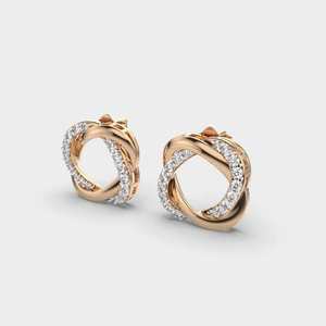 Boucles d'oreilles clous de luxe pour femme en or massif 14K/18K avec diamants de laboratoire, motif croix et cercles entrelacés, bijoux modernes personnalisés - Product Image 2