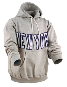 Sweat-shirt à capuche gris pour homme avec imprimé lettres New York et poche kangourou - Product Image 1