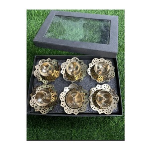 Lotus Shaped Small Brass Diya for Puja 3inch Multicolor Petals Center Wick Holder Pital Akhand Deep Vilakku Set Of 6 Pcs - Product Image 1