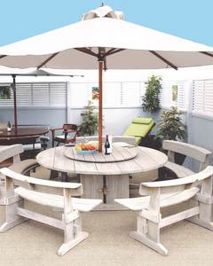 Outdoor Round Garden <b>Table</b> <b>Set</b> Patio Umbrella <b>Bench</b> Seating Garden Furniture for Courtyard Cafe Restaurant - Product Image 1