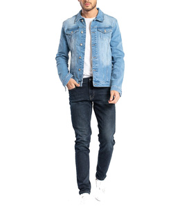 DAIZEN STAR INTERNATIONAL Men's Loose Fit Denim Jacket <b>Light</b> Blue Solid Color Button Fly Closure Casual Style Stonewashed 100% - Product Image 4