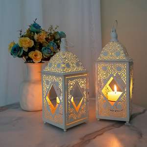 Lanterne en verre gaufré arabe, lanternes marocaines, porte-bougie en métal pour le Ramadan, décoration d'intérieur - Product Image 1