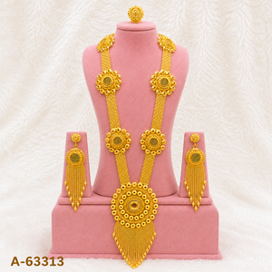 High Quality <b>Gold</b> Color Bridal Necklace <b>Set</b> with Matching Earrings Wedding Jewelry A-63319 - Product Image 3
