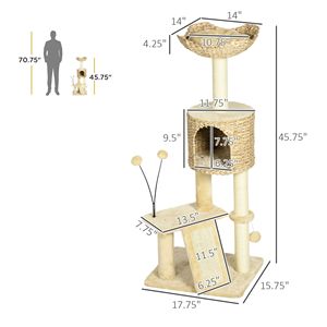Árbol rascador beige para gatos con postes y casitas para gatos de interior - Product Image 3