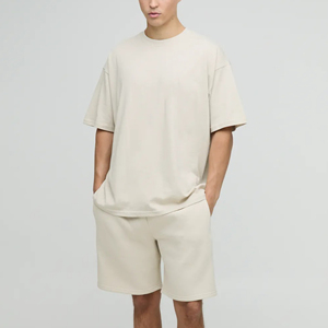 Ensemble deux pièces homme grande taille, chemise et short, style décontracté, streetwear, avec logo personnalisé sérigraphié, survêtement 100% coton, vente chaude - Product Image 4