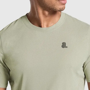 Men's <b>Olive</b> <b>Green</b> Short Sleeve Quick Dry Nonwoven Cotton/Bamboo Fiber <b>T</b>-<b>Shirt</b> O-Neck Solid Casual Fit Front Logo - Product Image 5