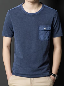 T-shirt respirant à séchage rapide à manches courtes avec poche poitrine, col rond pour homme, idéal pour le sport et les loisirs en été et au printemps - Product Image 3