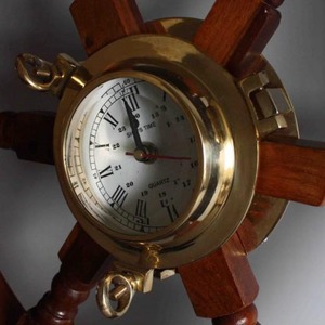 Horloge murale nautique de luxe en bois et laiton, 24 pouces, grande horloge murale maritime, design vintage de roue de bateau, décorative - Product Image 3