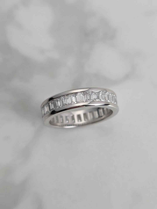 14K White Gold Emerald Cut Moissanite Eternity Wedding Band VVS1 D Color Full Eternity Anniversary <b>Ring</b> for <b>Men</b> Women - Product Image 1