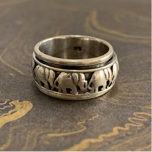 Oxidized <b>Elephant</b> Motif Ring 925 Sterling Silver Fidget Animal Engraved Anti Anxiety Wide Band Everyday Wear Jewelry - Product Image 3