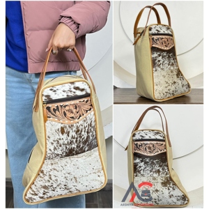 กระเป๋าใส่รองเท้าหนังวัวแท้ลายสลักมือ  กระเป๋าผ้าแคนวาสทนทานสำหรับจัดเก็บรองเท้า เหมาะสำหรับการเดินทาง ออกกำลังกาย ทำงาน  กระเป๋าจัดระเบียบรองเท้าแบบมีซิป น้ำหนักเบา - Product Image 1