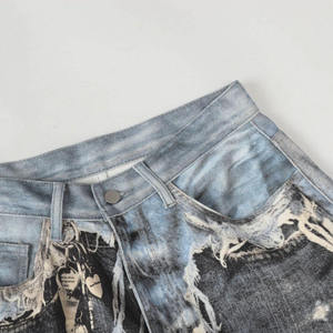 NEXO INDUSTRIES Pantalon long en jean coupe large décontractée, style hip-hop tendance, design de niche, avec impression numérique 3D style Wasteland et découpe couteau - Product Image 4