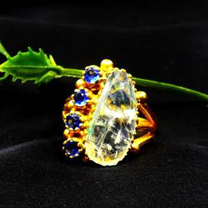 Anillo Clásico de Plata de Ley 925 Chapado en Oro con Piedras Preciosas de Cianita y Piedra Lunar Arcoíris Blanca para Fiestas - Product Image 5