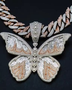 <b>Rapper</b> Bling Men's 18K Gold Plated Moissanite Butterfly Pendant Hip Hop Necklace Iced Out Cuban Link <b>Chain</b> Everyday Wear Pendant - Product Image 2