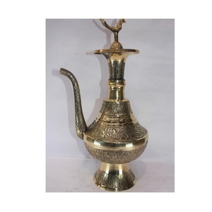 Vintage Brass Designer Surahi Jug with Handcrafted Engraved Work Traditional Indian Water Pitcher Vase Decorative <b>Antique</b> - Product Image 1