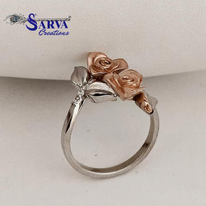 Two Tone Rose Flower Moissanite <b>Ring</b> for Women 925 <b>Sterling</b> <b>Silver</b> <b>Adjustable</b> Floral Design <b>Ring</b> - Product Image 3