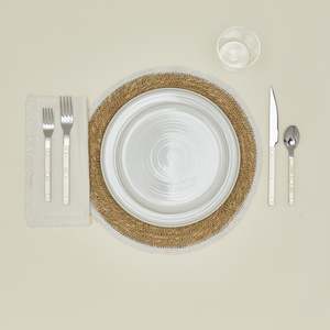 Wholesale Eco Friendly Braided Handwoven Wicker Seagrass Round Placemat White Edge Dining <b>Table</b> <b>Mat</b> Bulk Restaurant Decor - Product Image 4