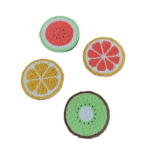 Fashion Handmade Beaded Embroidery Floral <b>Cup</b> Coaster Set Decorative Seed Beads Embroidery Round Beverage Coaster - Product Image 1
