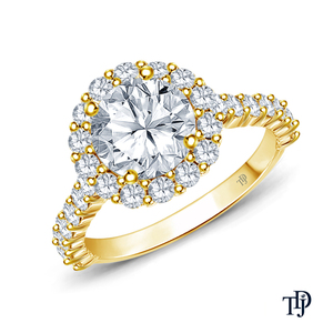 Bague de fiançailles élégante en or 10 carats, inspirée des fleurs, avec halo de diamants étincelants (naturels) au centre et pierres d'appoint - Product Image 4